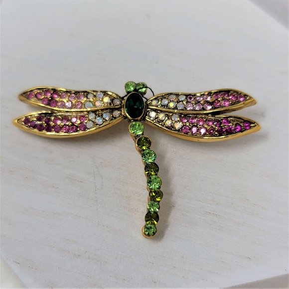 Dragonfly Rhinestone Pin Brooch Pink n Green - Picture 7 of 8